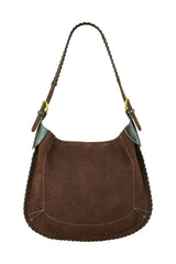 Yumi Brown Faux Suede Stitching Detail Bag