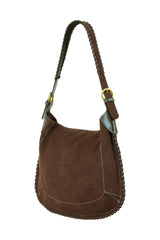 Yumi Brown Faux Suede Stitching Detail Bag