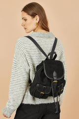 Yumi Black Faux Suede Pocket Rucksack
