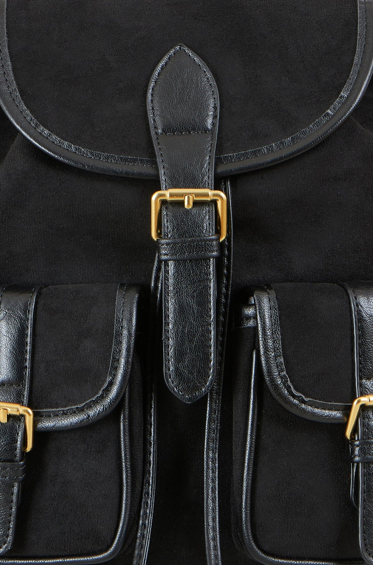 Yumi Black Faux Suede Pocket Rucksack