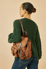 Yumi Tan Faux Suede Pocket Rucksack