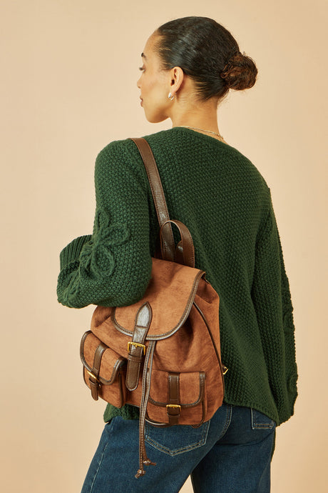 Yumi Tan Faux Suede Pocket Rucksack