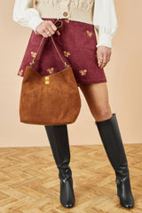 Yumi Tan Faux Suede Bag With Inside Pouch