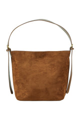 Yumi Tan Faux Suede Bag With Inside Pouch