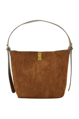 Yumi Tan Faux Suede Bag With Inside Pouch