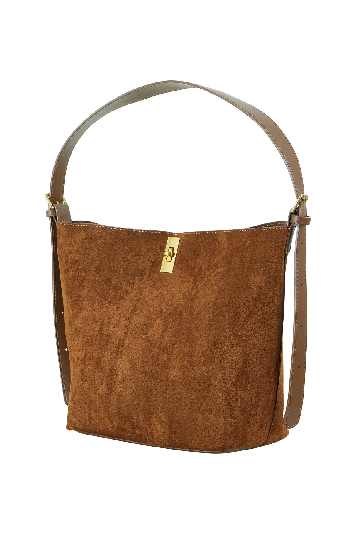 Yumi Tan Faux Suede Bag With Inside Pouch