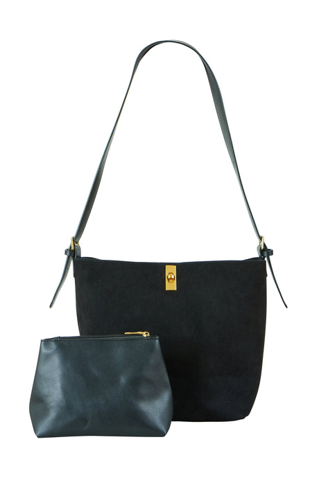 Yumi Black Faux Suede Bag With Inside Pouch