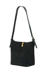 Yumi Black Faux Suede Bag With Inside Pouch