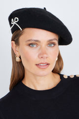 Yumi Black Pearl Bow Beret