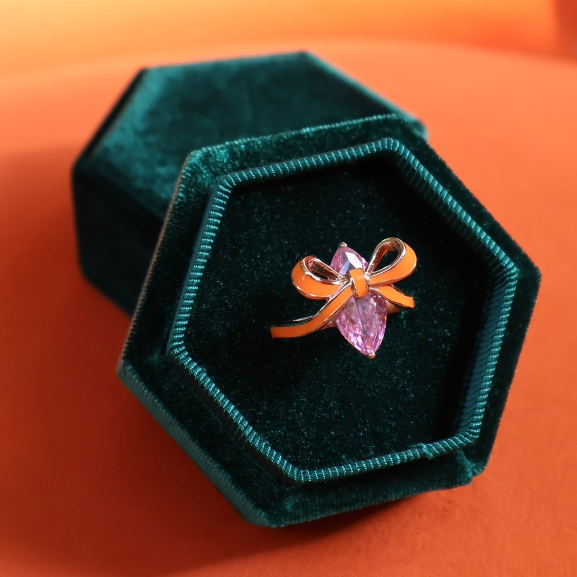 Amelia Bow Ring Coral, Blush Pink & Rose Gold