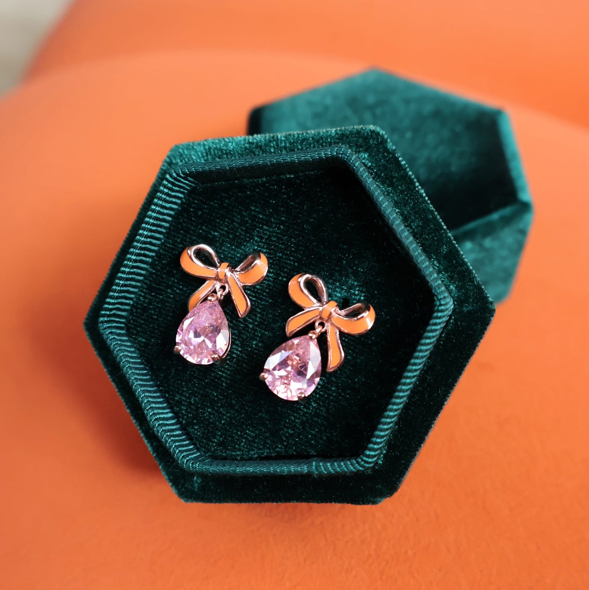 Amelia Bow Earrings Coral, Blush Pink & Rose Gold