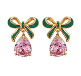 Amelia Bow Earrings Emerald, Blush Pink & Gold
