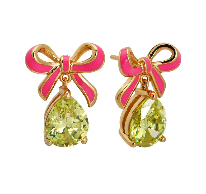 Amelia Bow Earrings Bright Pink, Lime Green & Gold