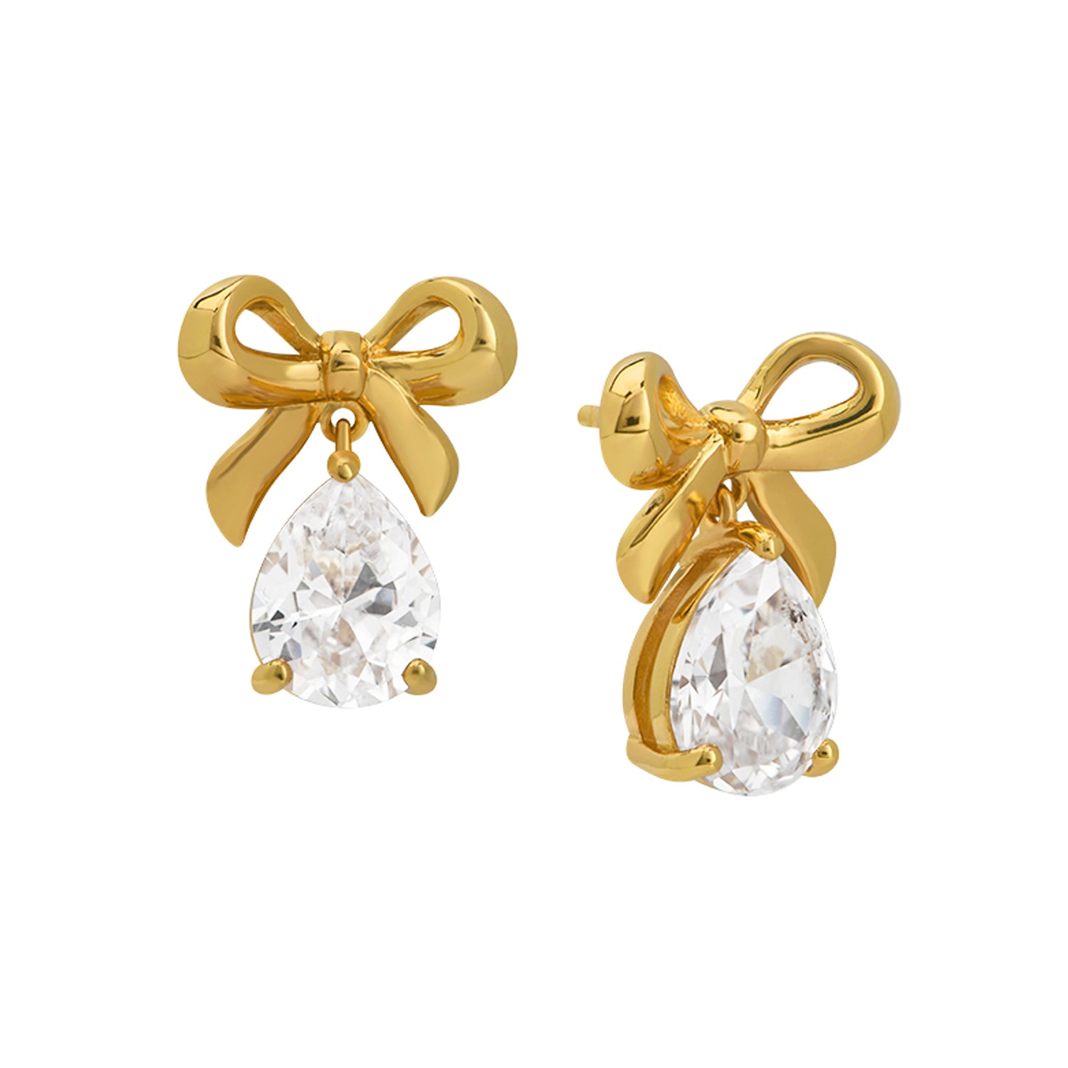 Amelia Bow Stud Earrings Clear Cubic Zirconia & Gold