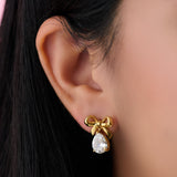 Amelia Bow Stud Earrings Clear Cubic Zirconia & Gold