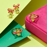 Amelia Bow Earrings Bright Pink, Lime Green & Gold