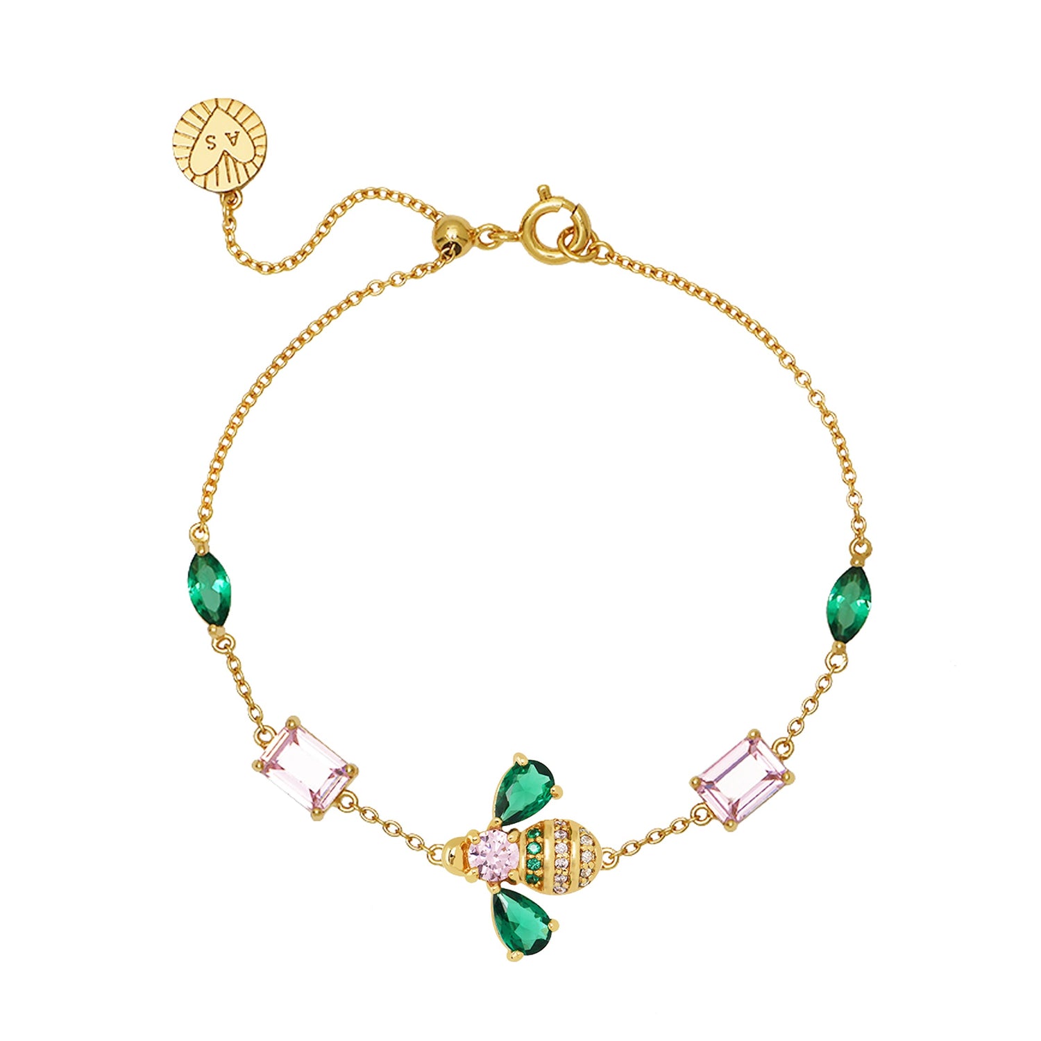 Beatrice Jewelled Bee Bracelet Emerald, Blush Pink & Gold