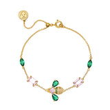 Beatrice Jewelled Bee Bracelet Emerald, Blush Pink & Gold