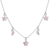 Adela Rose Quartz Star & Moon Charm Necklace | 925 Sterling Silver