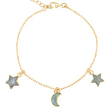 Amelia Aventurine Star & Moon Charm Bracelet | 18k Gold Plated