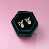 Amelia Bow Stud Earrings Clear Cubic Zirconia & Gold