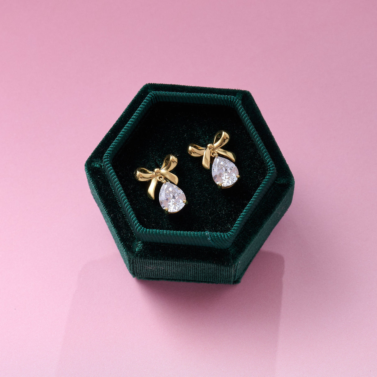 Amelia Bow Stud Earrings Clear Cubic Zirconia & Gold