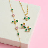 Beatrice Jewelled Bee Necklace Emerald, Blush Pink & Gold