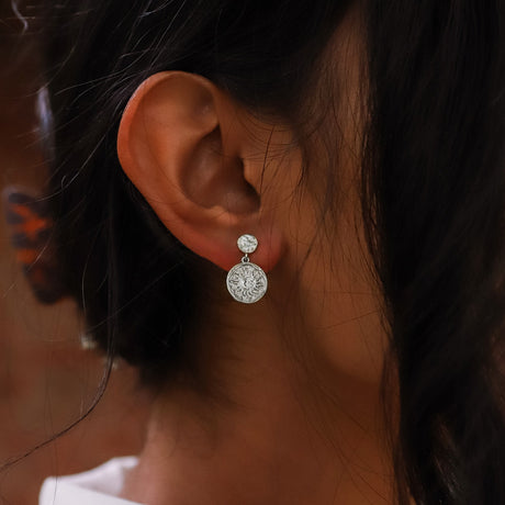 Aruna Sun Coin Drop Earrings | 925 Sterling Silver