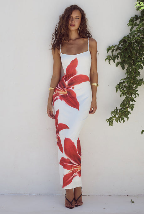 B BY RUNAWAY DEIA MIDI DRESS - CRIMSON LILY