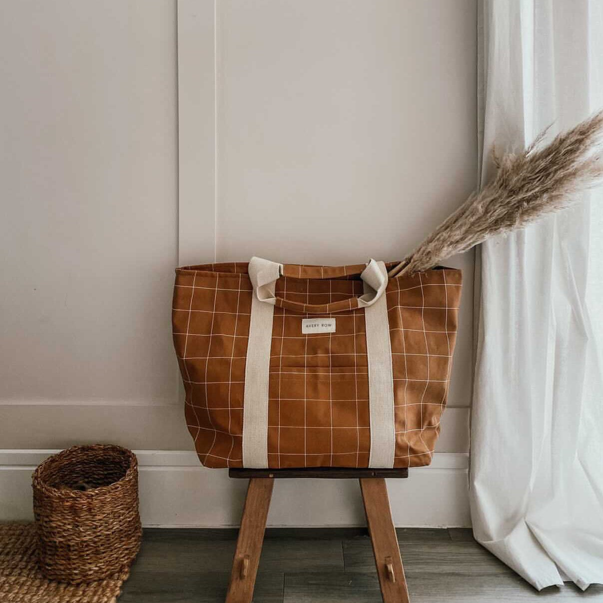 Canvas Tote Bag - Window Pane, Pecan