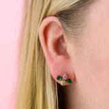 Beatrice Jewelled Bee Stud Earrings Emerald, Blush Pink & Gold