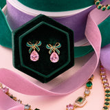 Amelia Bow Earrings Emerald, Blush Pink & Gold