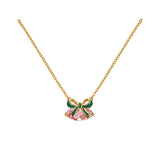 Amelia Bow Necklace, Emerald Green, Blush Pink & Gold