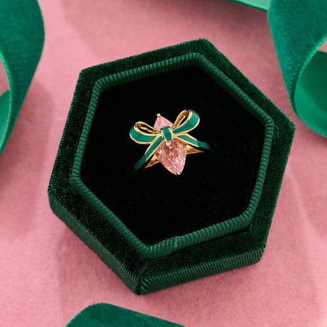 Amelia Bow Ring Emerald, Blush Pink & Gold