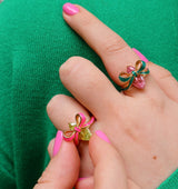 Amelia Bow Ring Emerald, Blush Pink & Gold