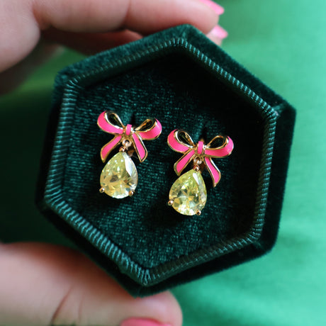 Amelia Bow Earrings Bright Pink, Lime Green & Gold