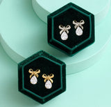 Amelia Bow Stud Earrings Clear Cubic Zirconia & Gold