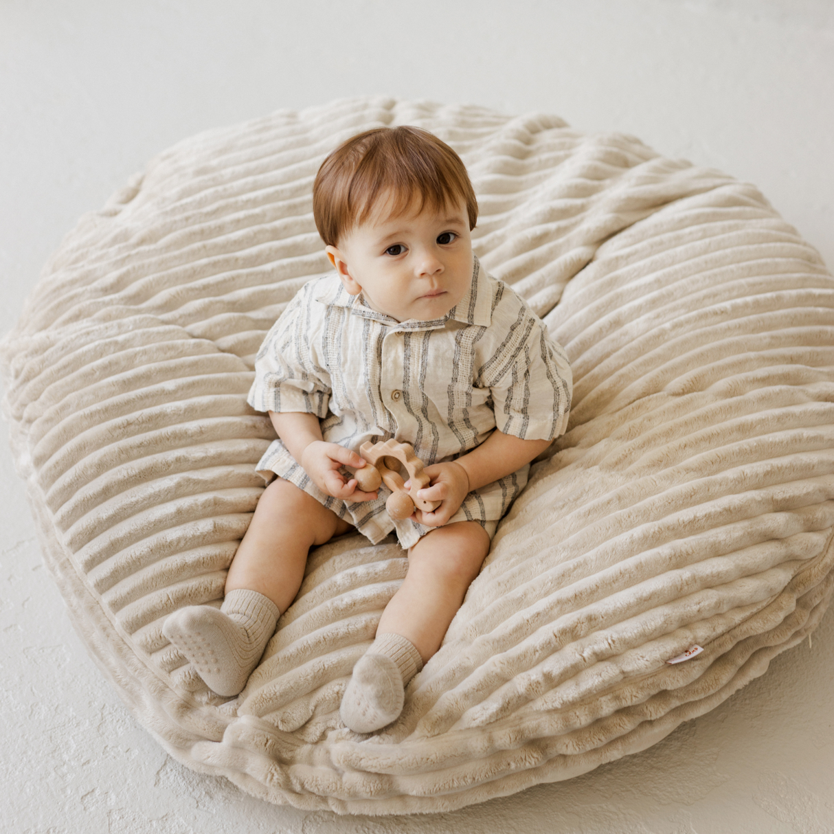 MINICAMP large kids floor cushion with a soft minky corduroy-style fabric in ecru