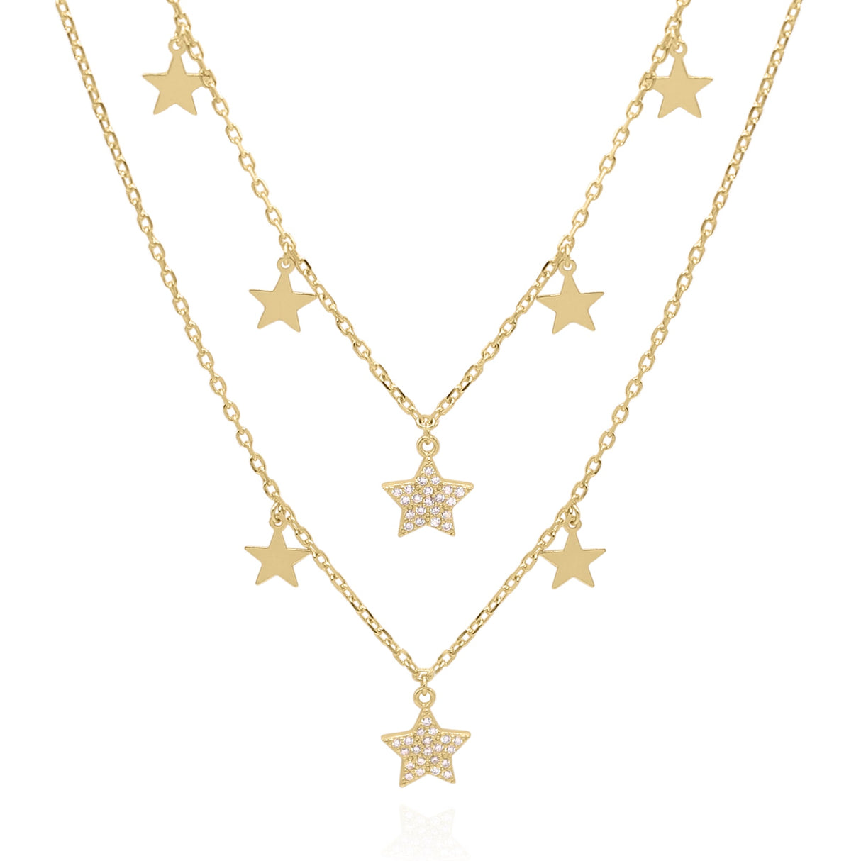 Blake Double Row Star Necklace | 18k Gold Plated