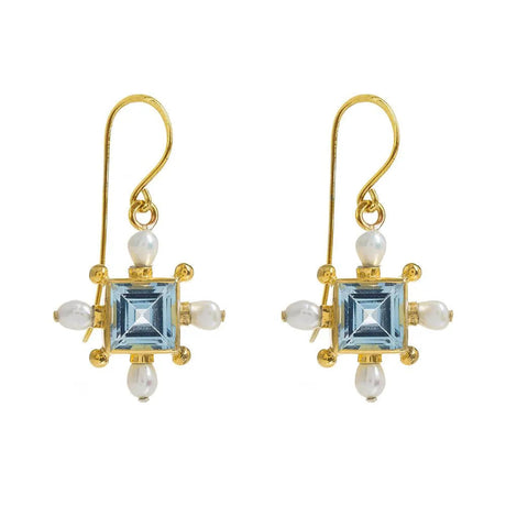 Blue Topaz Cross Earrings