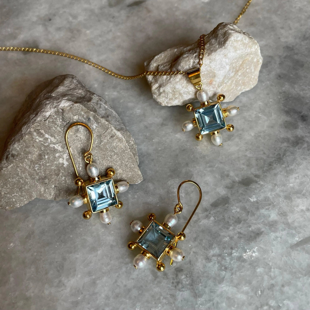 Blue Topaz Cross Necklace