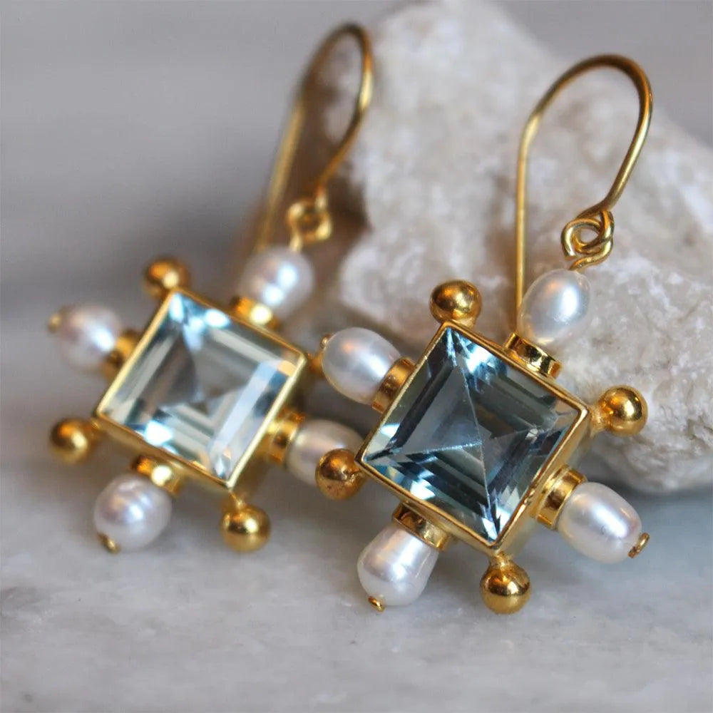 Blue Topaz Cross Earrings