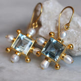 Blue Topaz Cross Earrings