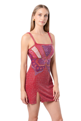 Butterfly Hand-Beaded Embellished Mini Dress
