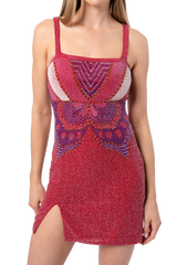 Butterfly Hand-Beaded Embellished Mini Dress