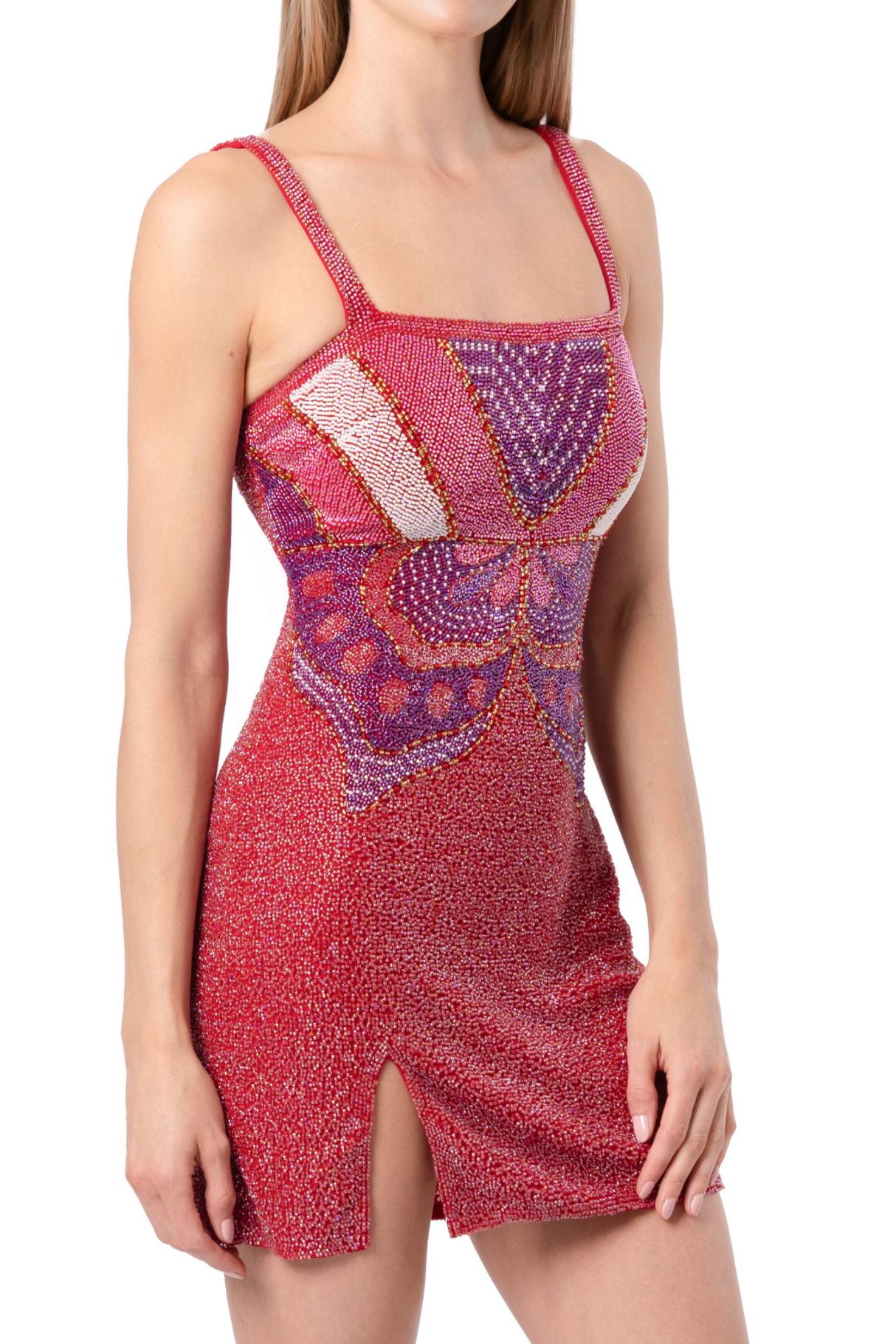 Butterfly Hand-Beaded Embellished Mini Dress