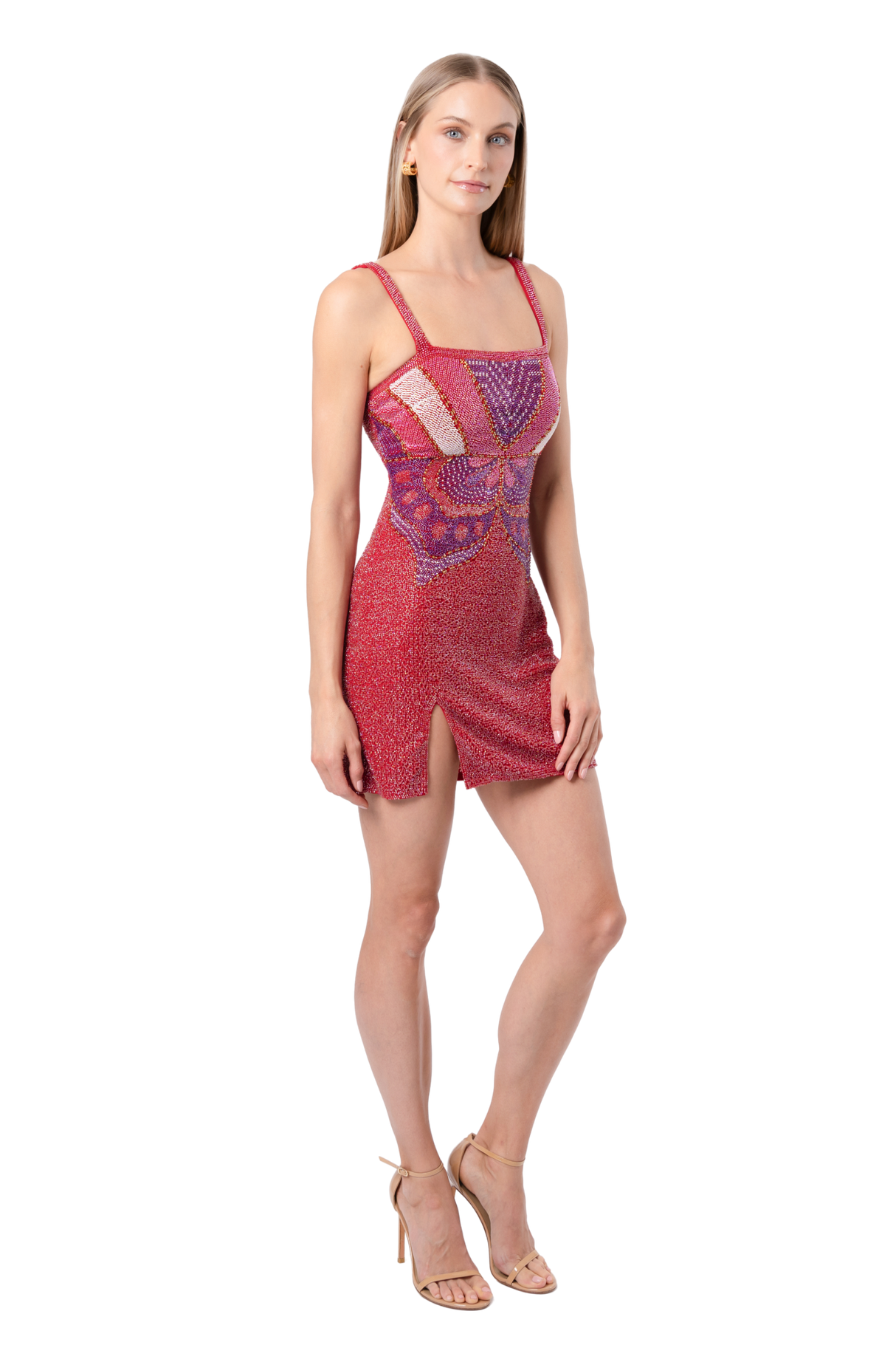 Butterfly Hand-Beaded Embellished Mini Dress