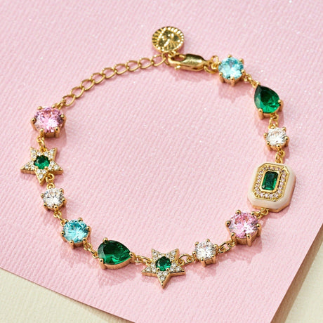 Celeste Cluster Bracelet Blush Pink, Emerald Green & Gold