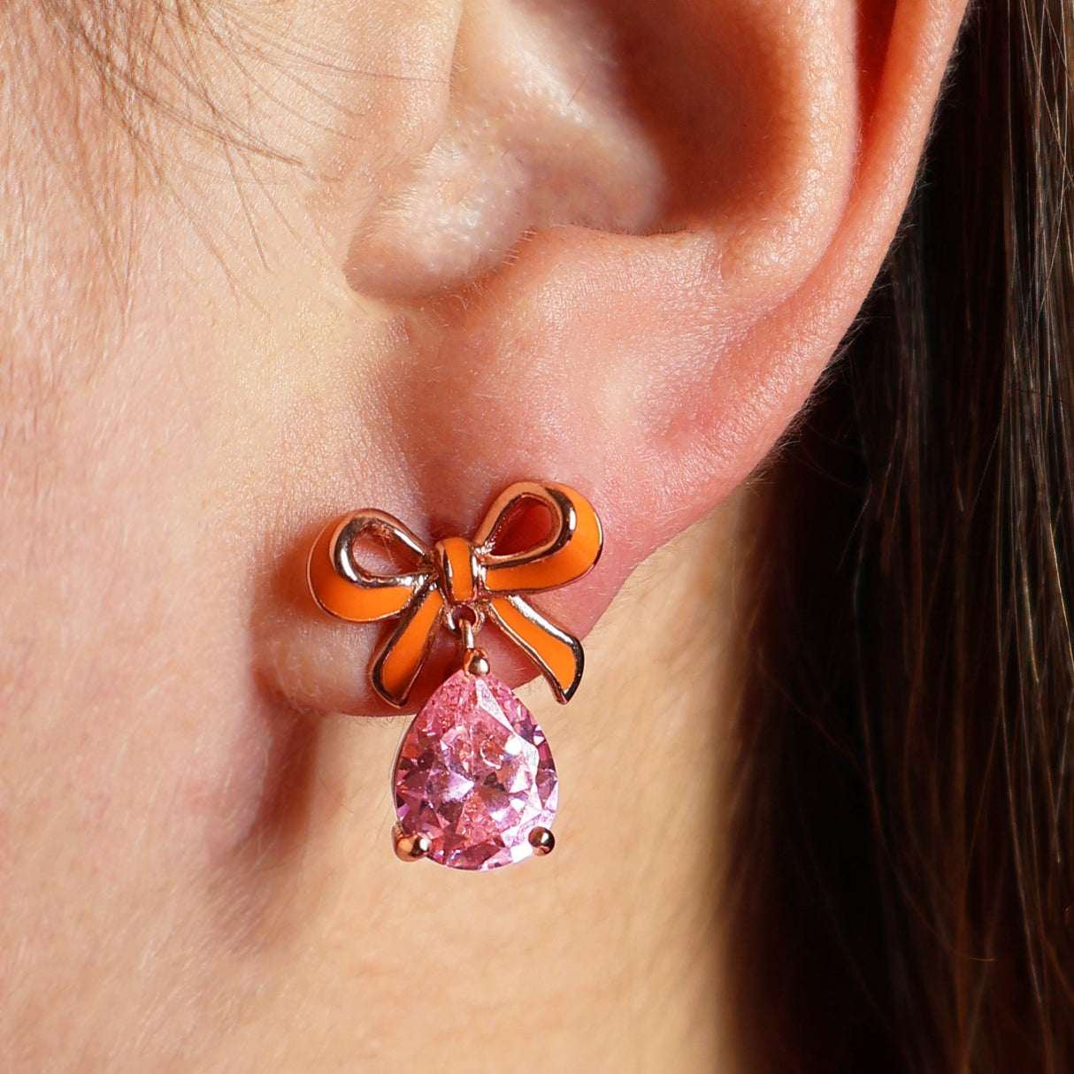 Amelia Bow Earrings Coral, Blush Pink & Rose Gold