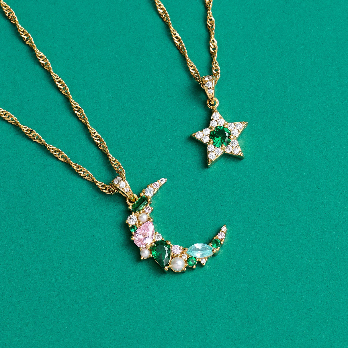 Celeste Mini Star Pendant Necklace Emerald Green & Gold